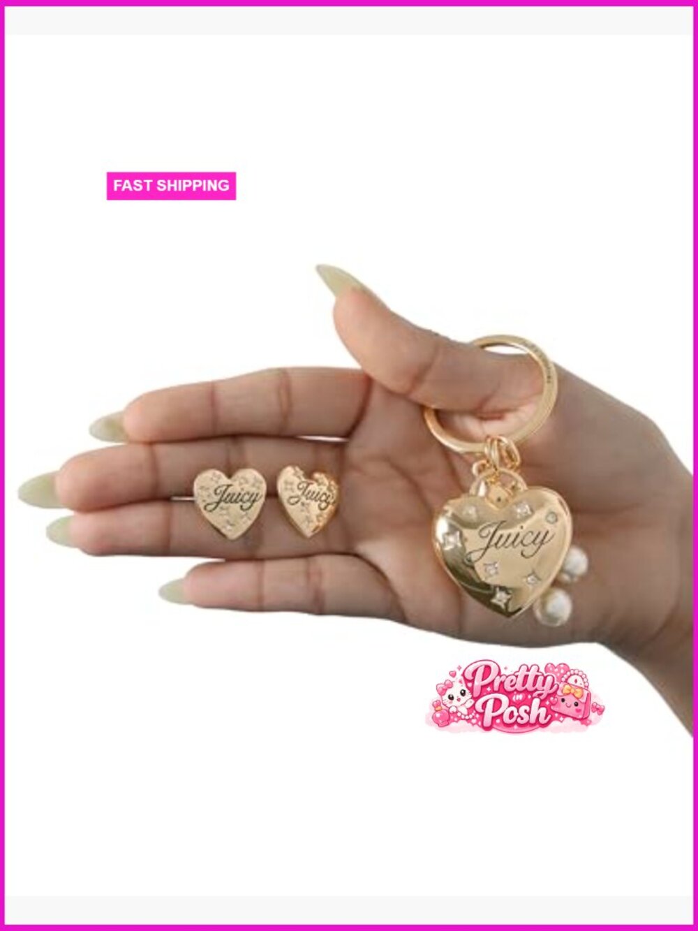 Logo Keychain and Stud Earrings Set with Rhinestone Stars - Picture 4 of 5